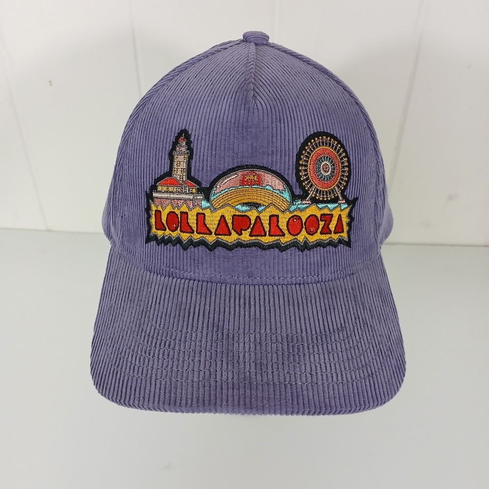 Lollapalooza Hat Hat Unisex OSFA Purple Corduroy Embroidered Chicago Snapback